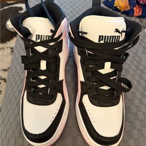 Puma High-Top Sneakers in Black, White, and Pink
